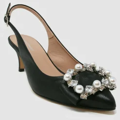 Hot Cosmoparis Slingbacks en Cuir Milia noirs - Talon 6 cm