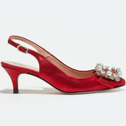 Femme Cosmoparis Slingbacks en Cuir métallisé Milia rouges - Talon 6 cm