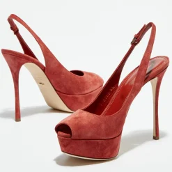 Outlet Sergio Rossi Slingbacks en Velours de Cuir Vit open-toe goyave Talon 12 cm