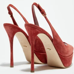 Outlet Sergio Rossi Slingbacks en Velours de Cuir Vit open-toe goyave Talon 12 cm