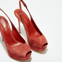 Outlet Sergio Rossi Slingbacks en Velours de Cuir Vit open-toe goyave Talon 12 cm