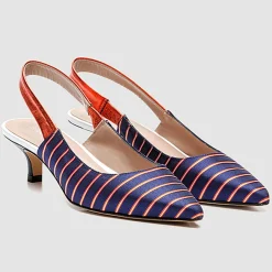 Sale Cosmoparis Slingbacks Moba rayé marine/orange - Talon 5 cm