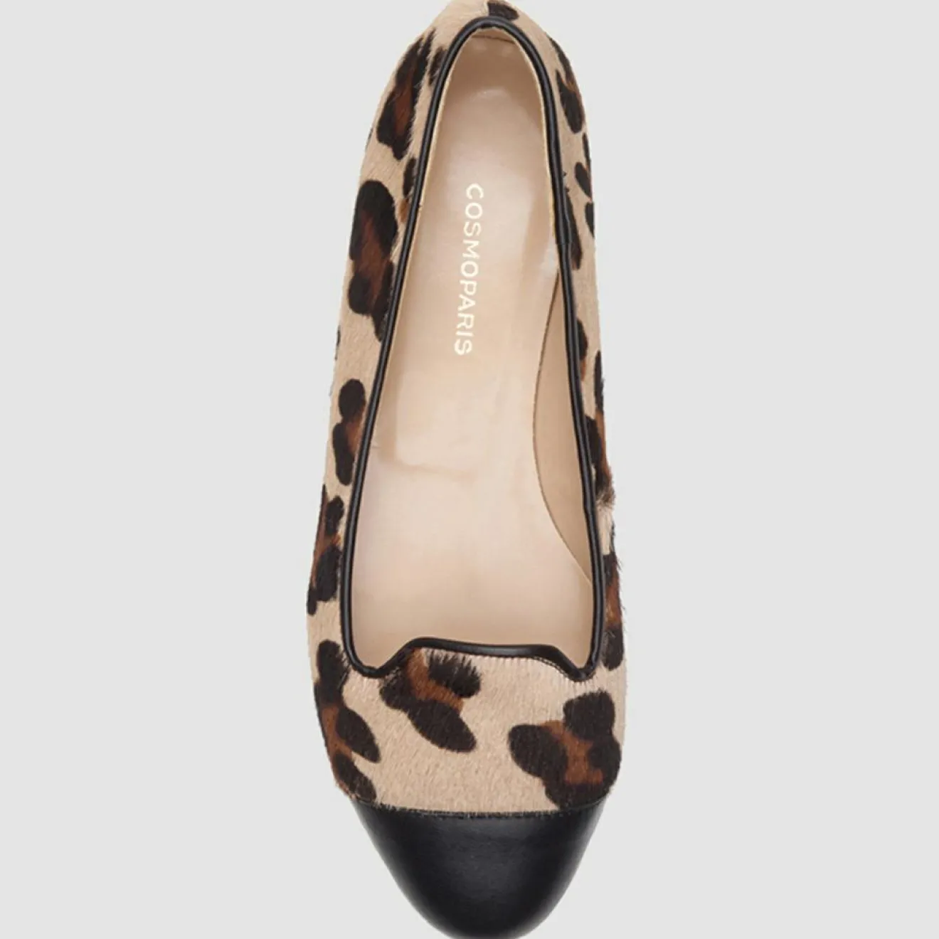 Femme Cosmoparis Slippers en Cuir façon Poulain Alinia léopard noir/beige