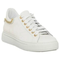 Hot Loretta Pettinari Sneakers en Cuir Bia blanc/doré