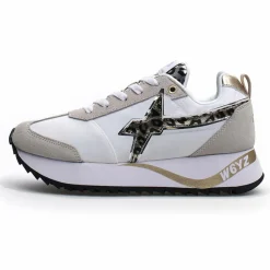 Discount W6YZ Sneakers en Cuir Kis blanc/beige/léopard