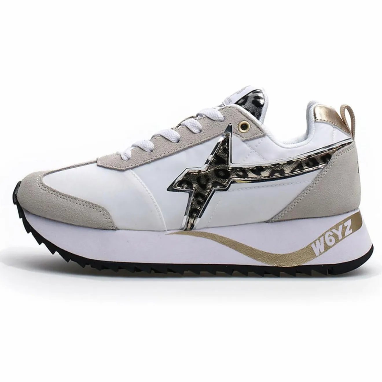 Discount W6YZ Sneakers en Cuir Kis blanc/beige/léopard