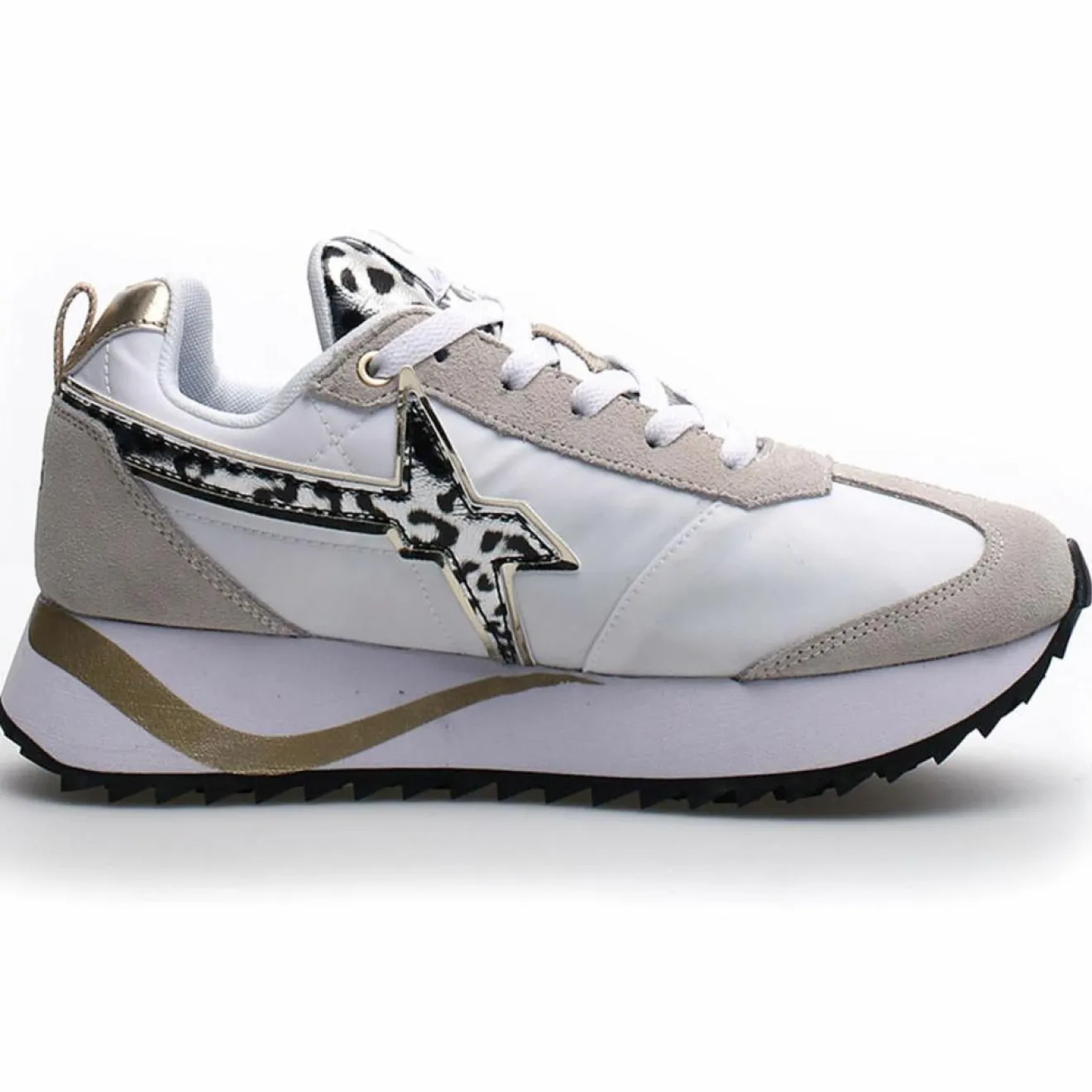 Discount W6YZ Sneakers en Cuir Kis blanc/beige/léopard