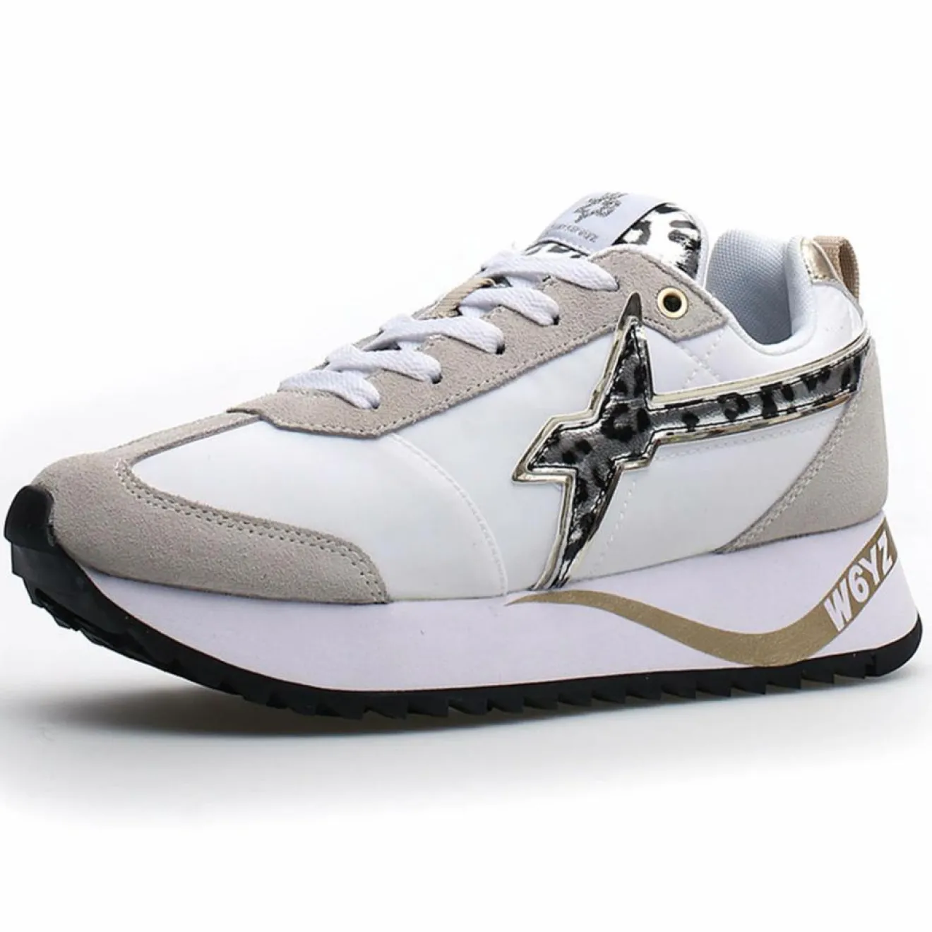 Discount W6YZ Sneakers en Cuir Kis blanc/beige/léopard