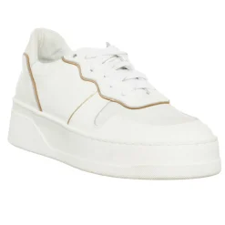 Sale Loretta Pettinari Sneakers en Cuir Nabuk blanc/doré