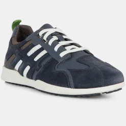 Homme Geox Sneakers en Velours de Cuir & Cuir Snake marine/taupe