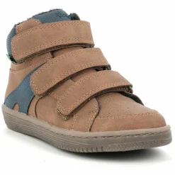 Enfant Kickers Sneakers fourrées en Velours de Cuir Lohan camel/bleu