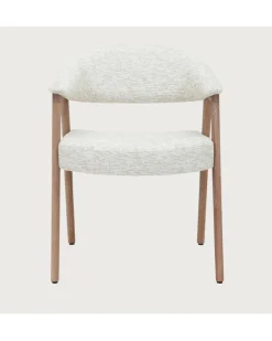 New Uniqka Soria - Chaise salle à manger en tissu beige piétement finition bois blanchi