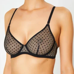 Femme Huit Soutien-gorge avec armatures en Soie mélangée Rendez-vous noir