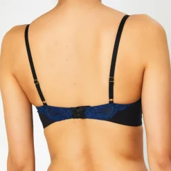 Femme Huit Soutien-gorge Push-Up en Soie mélangée Fleur de Nuit bleu marine/noir
