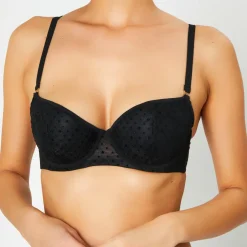 Femme Huit Soutien-gorge Push-Up en Soie mélangée Flock noir