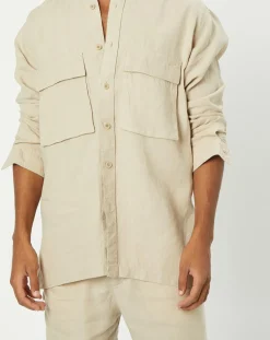 Homme Marc O'Polo Surchemise 100% Lin manches longues Oversize West beige