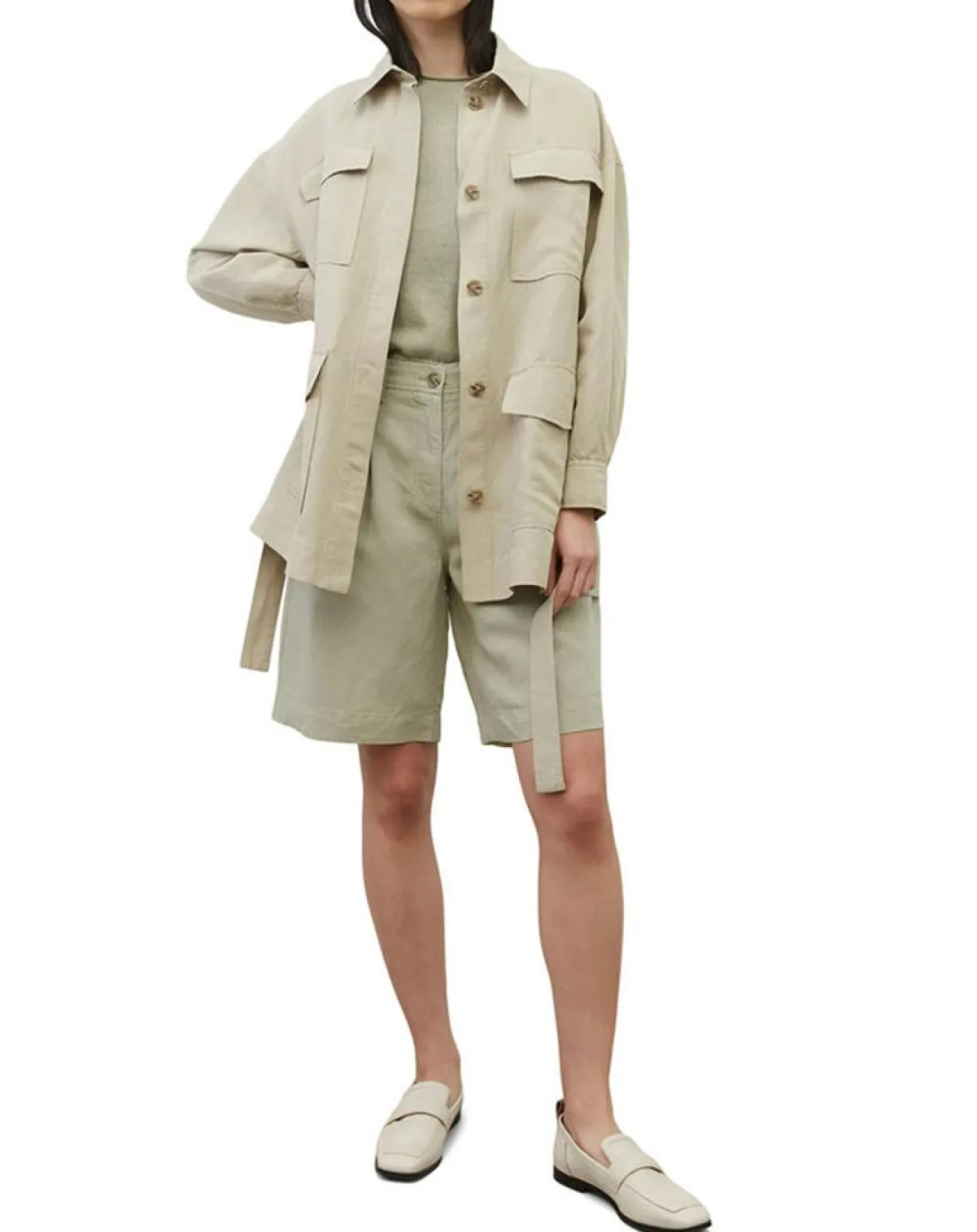 Femme Marc O'Polo Surchemise Ceinturée en Lin mélangé beige clair