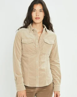 Femme Lauren Vidal Surchemise en Velours côtelé Cloé amande