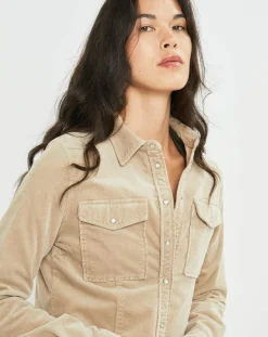 Femme Lauren Vidal Surchemise en Velours côtelé Cloé amande