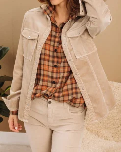 Femme Lauren Vidal Surchemise en Velours côtelé Cloé amande