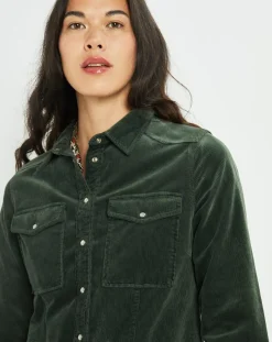 Femme Lauren Vidal Surchemise en Velours côtelé Cloé verte