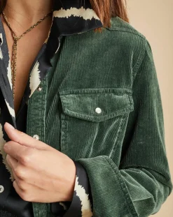 Femme Lauren Vidal Surchemise en Velours côtelé Cloé verte