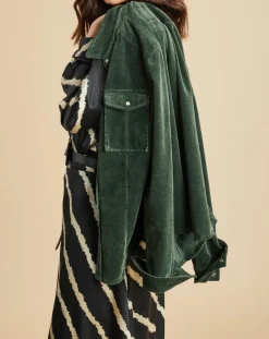 Femme Lauren Vidal Surchemise en Velours côtelé Cloé verte