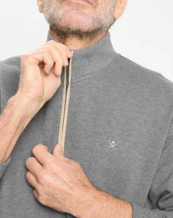 Outlet Hackett London Sweat col montant 1/2 zip gris foncé