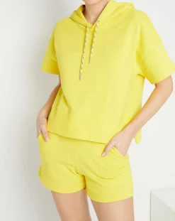 New Cashmere Tribu Sweat en Coton molletonné à capuche California manches courtes tournesol