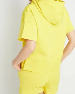 New Cashmere Tribu Sweat en Coton molletonné à capuche California manches courtes tournesol