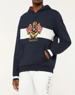 Homme Hackett London Sweat Hoodie Blason bleu marine