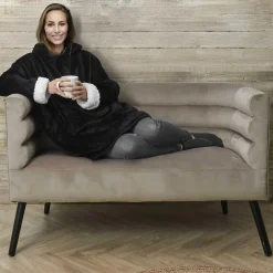 Home Deco Factory Sweat plaid à capuche intérieur Sherpa noir