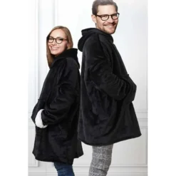 Home Deco Factory Sweat plaid à capuche intérieur Sherpa noir