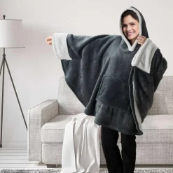 Home Deco Factory Sweat plaid à capuche intérieur Sherpa gris foncé