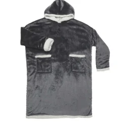 Femme Home Deco Factory Sweat Plaid Long Sherpa gris - 170x83x2 cm