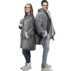 Sale Home Deco Factory Sweat plaid zippé à capuche intérieur Sherpa gris