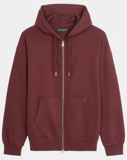 Homme Marc O'Polo Sweat zippé à capuche 100% Coton Bio bordeaux