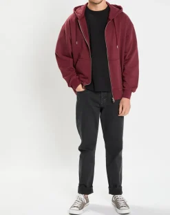 Homme Marc O'Polo Sweat zippé à capuche 100% Coton Bio bordeaux