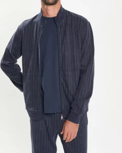 Sale Hackett London Sweat zippé à rayures bleu nuit