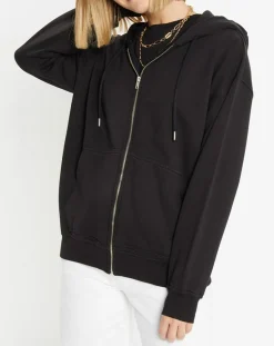 Femme Galeries Lafayette Sweat zippé en Coton bio Mathalie à capuche noir