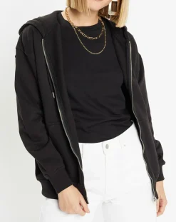 Femme Galeries Lafayette Sweat zippé en Coton bio Mathalie à capuche noir