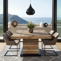 Bois & Chiffons Table à manger carrée - Rallonge centrale Naturel - 130x130x76 cm