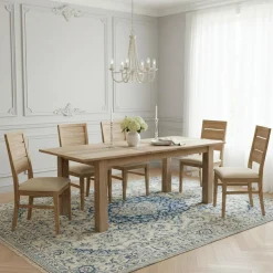 Bois & Chiffons Table à manger plateau cannage 180 rallonge 40 Acacia Tatoo II Beige - 180x90x77 cm