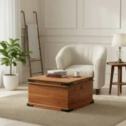 New Bois & Chiffons Table basse coffre carrée en acacia massif Naturel - 85x85x50 cm