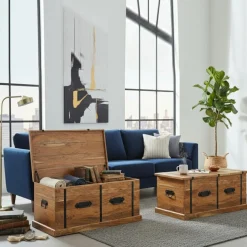 Hot Bois & Chiffons Table basse coffre rectangulaire en acacia massif Marron - 100x55x45 cm