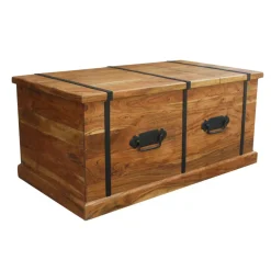 Hot Bois & Chiffons Table basse coffre rectangulaire en acacia massif Marron - 100x55x45 cm