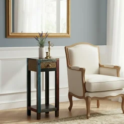 Sale Bois & Chiffons Table d'appoint 1 tiroir Manguier Pushkar Naturel - 30x30x75 cm