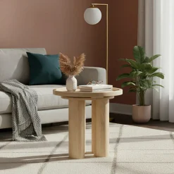 Clearance Bois & Chiffons Table d'appoint ronde pour canapé Mango Barloo Beige - 43x41x51 cm