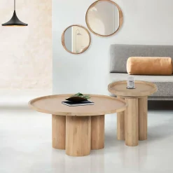 Clearance Bois & Chiffons Table d'appoint ronde pour canapé Mango Barloo Beige - 43x41x51 cm