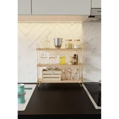 Outlet Wooden Art étagère doré/marron - 45x16x40 cm